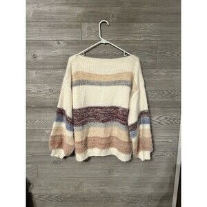 PINCH Hilda Cream Multi Striped Eyelash Knit Sweater Size Medium